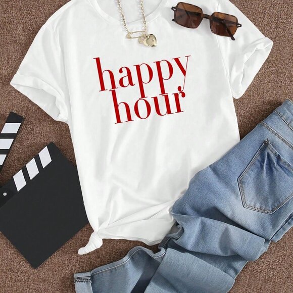 White Casual Women's Style T-Shirt Street Personality Round Neck Top - Picture 3 of 4